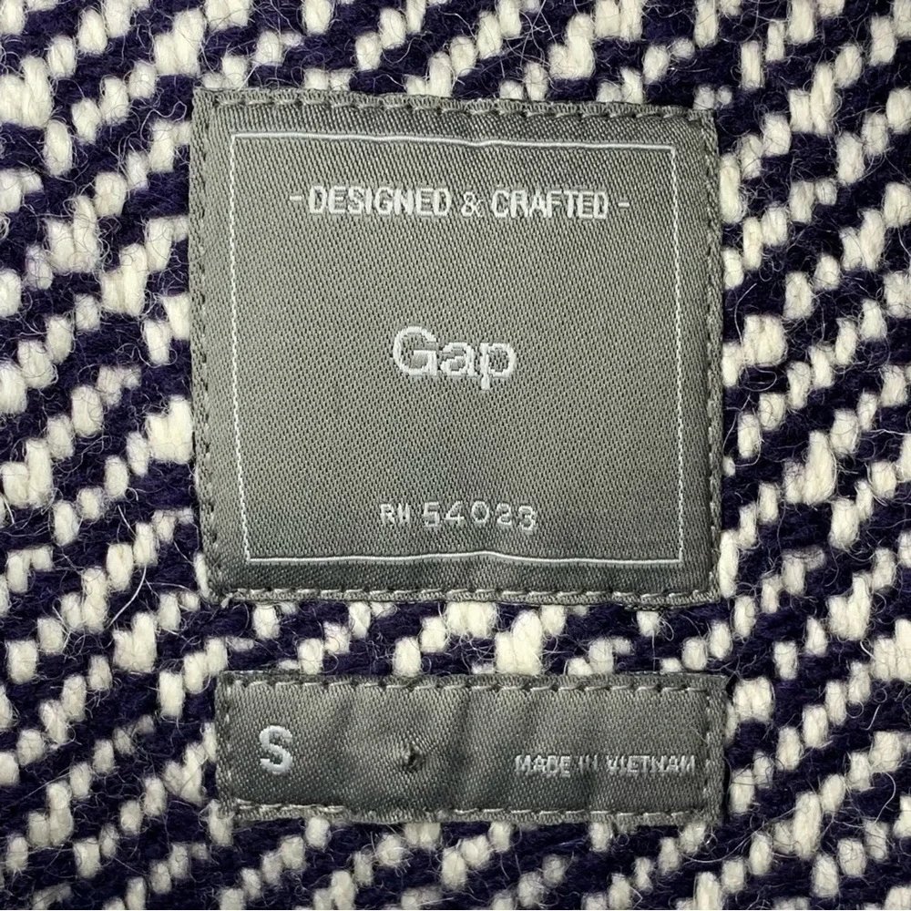 Small New Gap Wool Tweed Blue White Moto Coat Jacket Zip Closure Long Sleeve